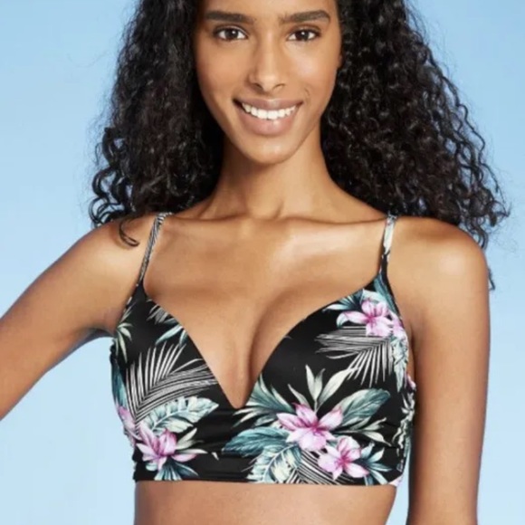 2/$15 Shade & Shore Womens Floral lightly lined Bikini Top Underwire Size 34B - Picture 2 of 6